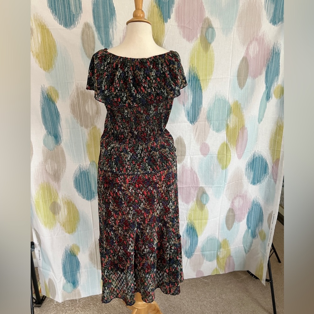 1970s Hippie Blouse & Skirt Set Floral Pleated